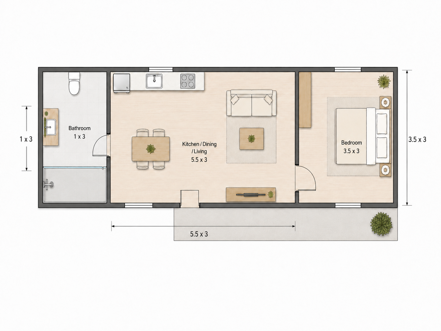 The Compact Studio Floor Plan