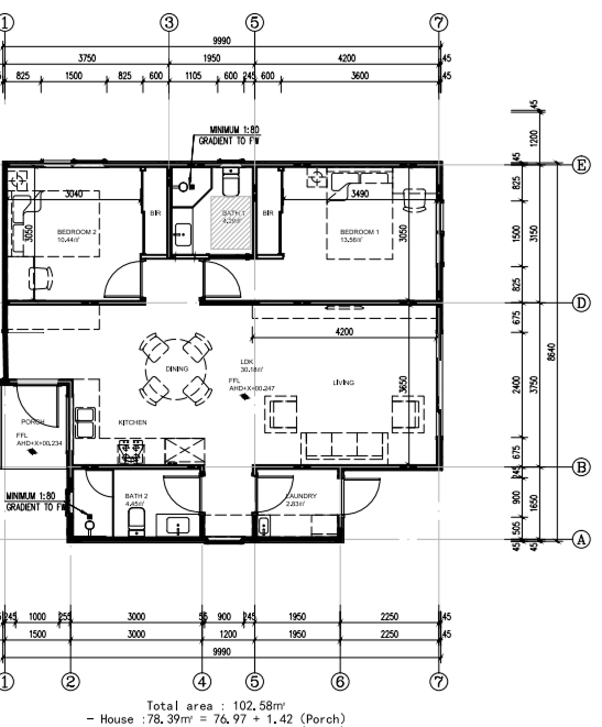 80 m² · 2 bedrooms · 2 bathrooms