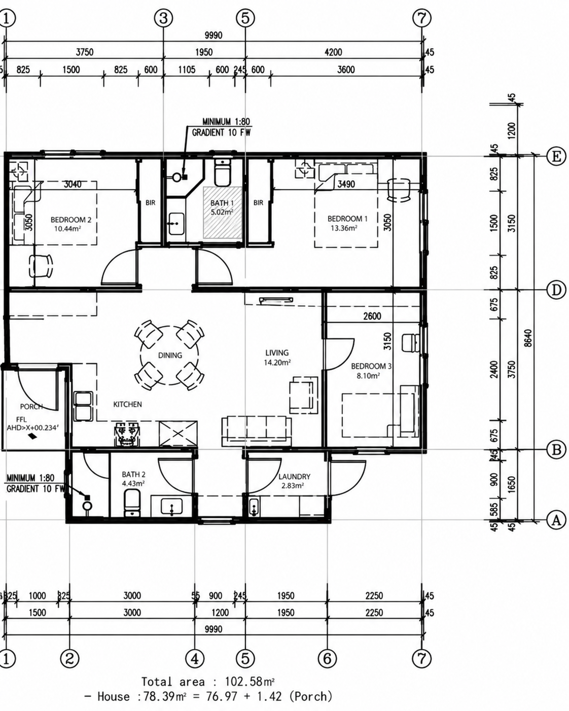 80 m² · 3 bedrooms · 2 bathrooms